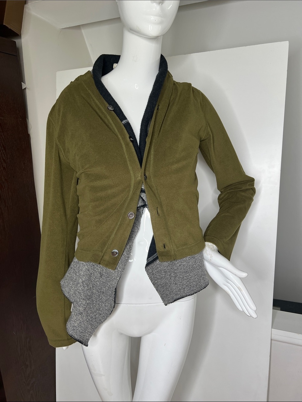 Comme des Garçons Sz L Poly Wool Deconstructed Double Layer Button Front Jacket